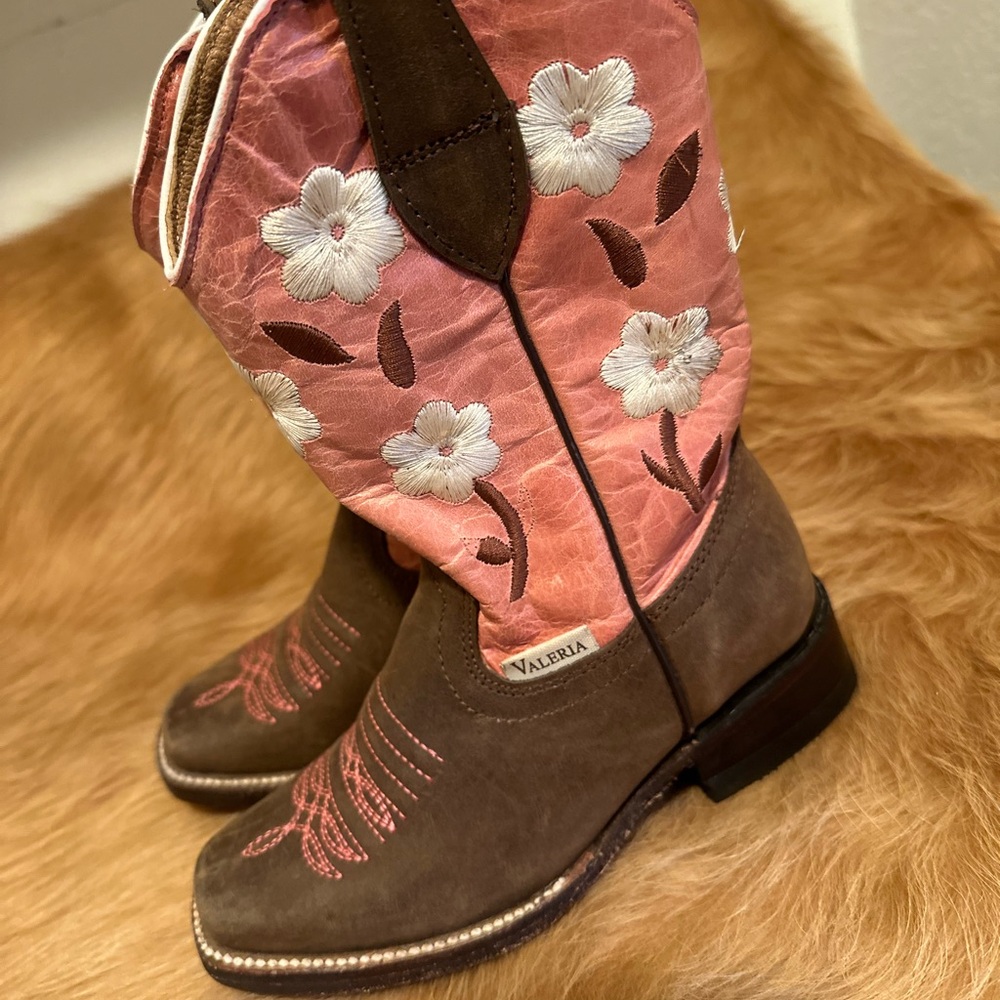 Valeria Pink and Brown Embroidered Cowboy Boots